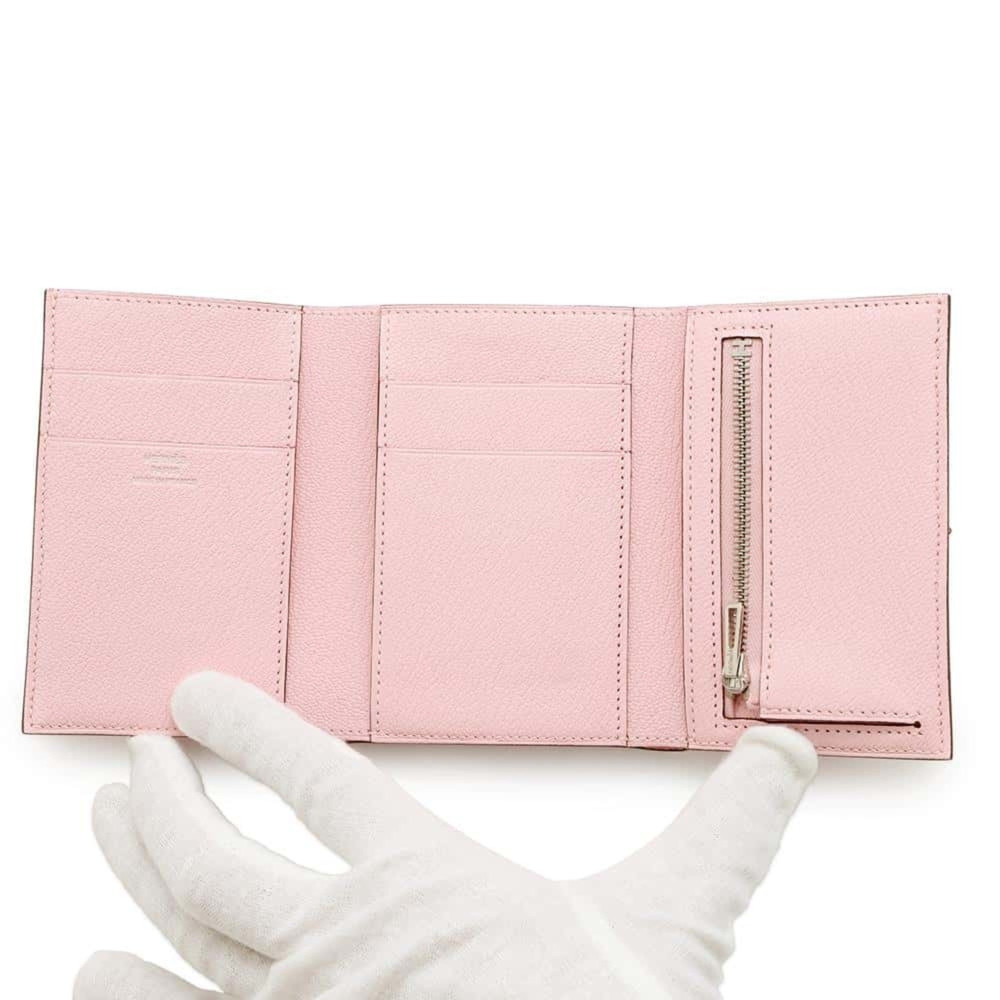 Hermes Tri-fold Wallet Bearn Combination Rose Sakura Chevre Mysore Z Stamp HERMES