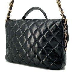 Chanel Chain Shoulder Bag Matelasse Coco Mark Shiny Lambskin AS4993 Black