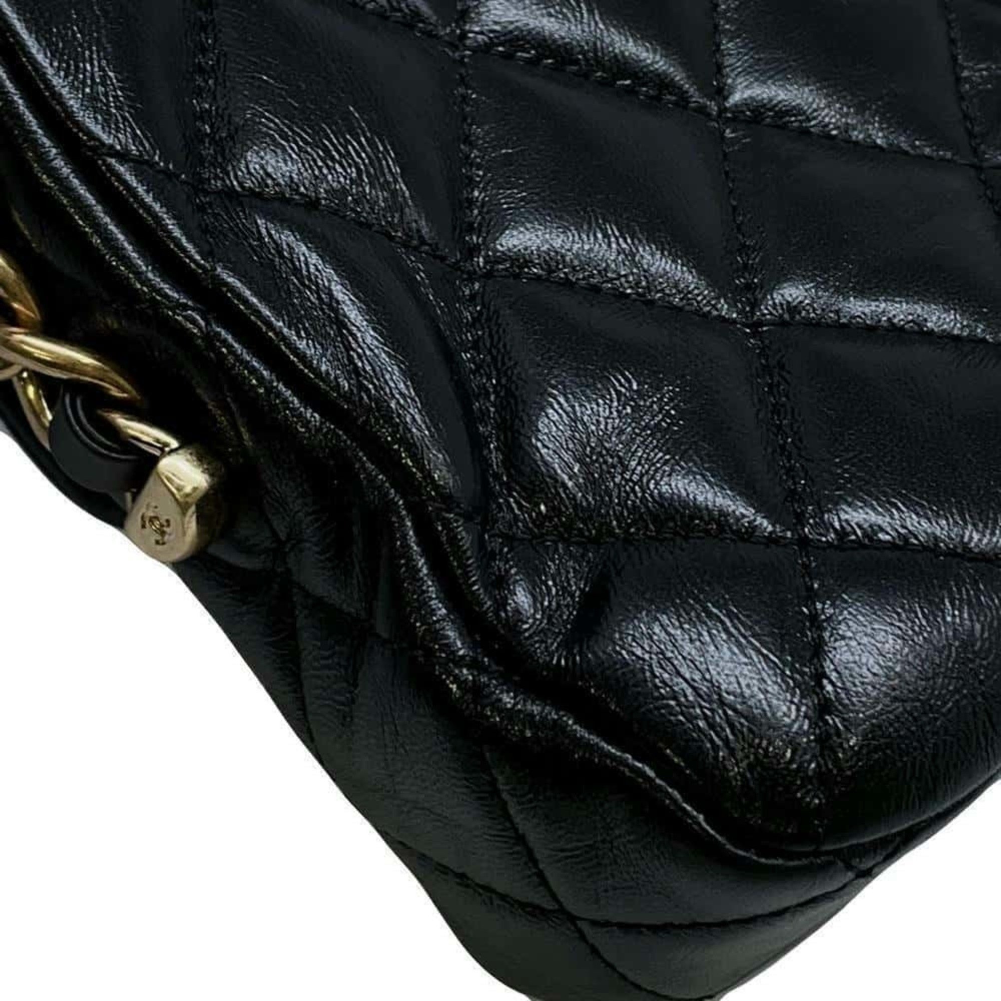 Chanel Chain Shoulder Bag Matelasse Coco Mark Shiny Lambskin AS4993 Black