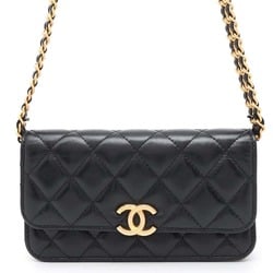 Chanel Chain Wallet Matelasse Coco Mark Lambskin AP3199 CHANEL Bag Black