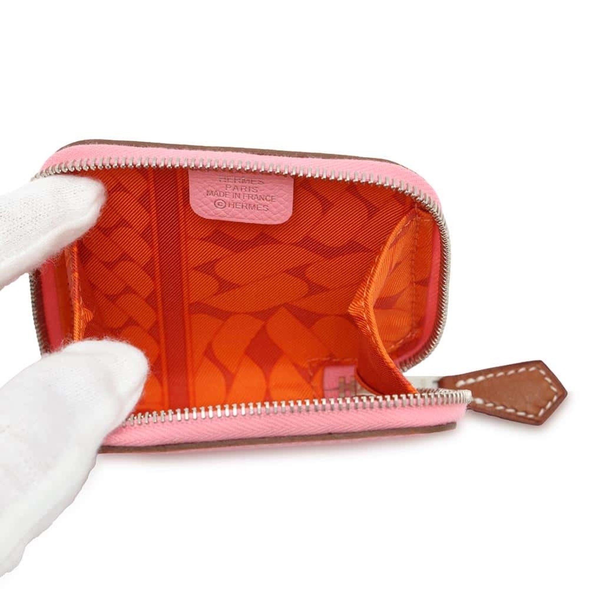 Hermes Wallet/Coin Case Azap Compact Silk In Rose Confetti Epson T Engraved