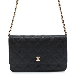 Chanel Chain Wallet Classic Matelasse Coco Mark Caviar Skin AP0250 CHANEL Black