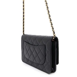 Chanel Chain Wallet Classic Matelasse Coco Mark Caviar Skin AP0250 CHANEL Black