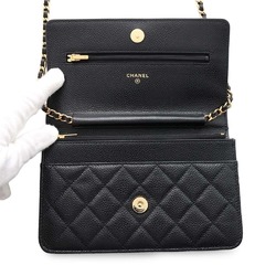 Chanel Chain Wallet Classic Matelasse Coco Mark Caviar Skin AP0250 CHANEL Black