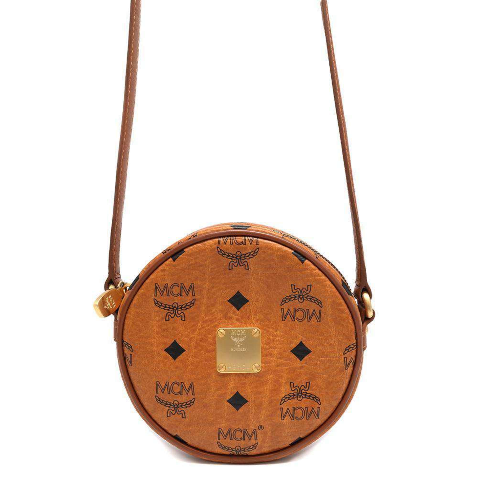 MCM Shoulder Bag Visetos Round Leather