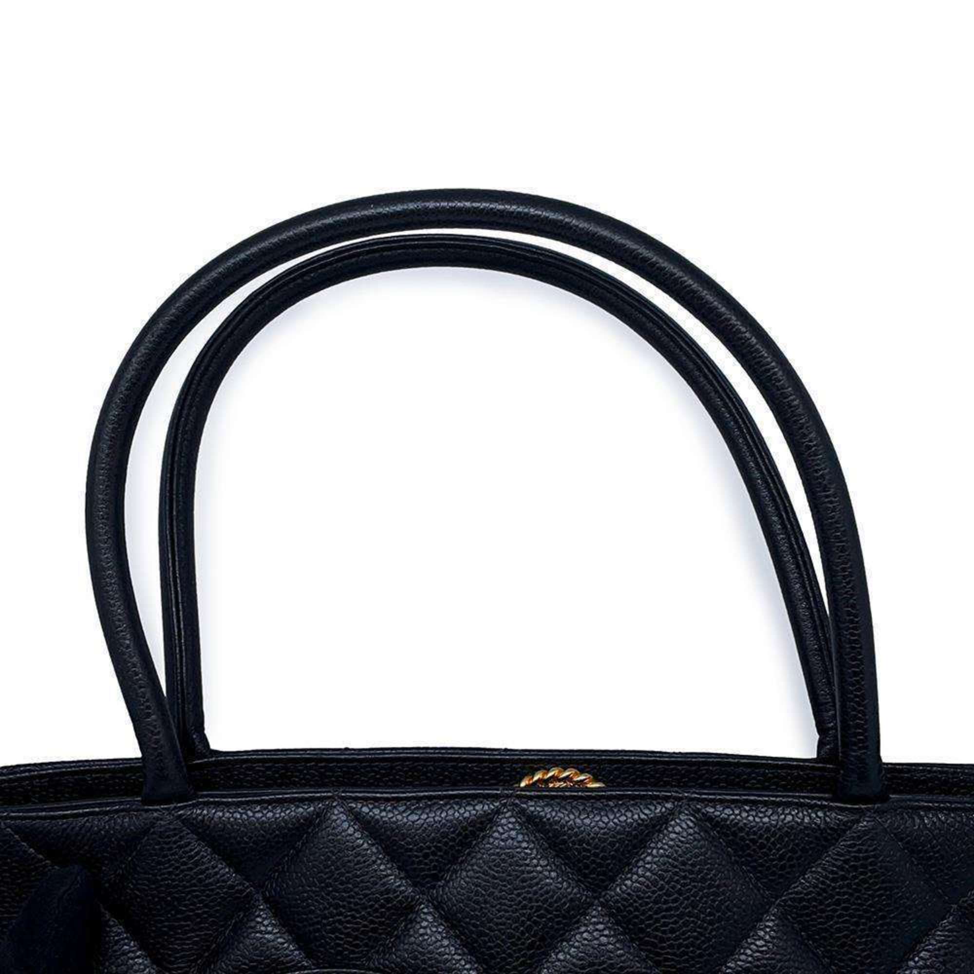 CHANEL Tote Bag Reproduction Matelasse Coco Mark Caviar Skin A01804 Black