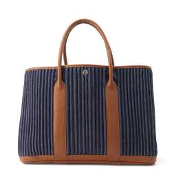 Hermes Tote Bag Garden PM Gold Navy Toile Denim Canelé □L Engraved