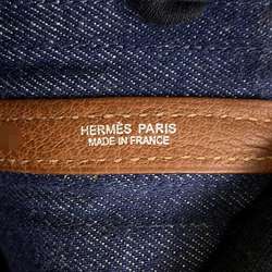 Hermes Tote Bag Garden PM Gold Navy Toile Denim Canelé □L Engraved