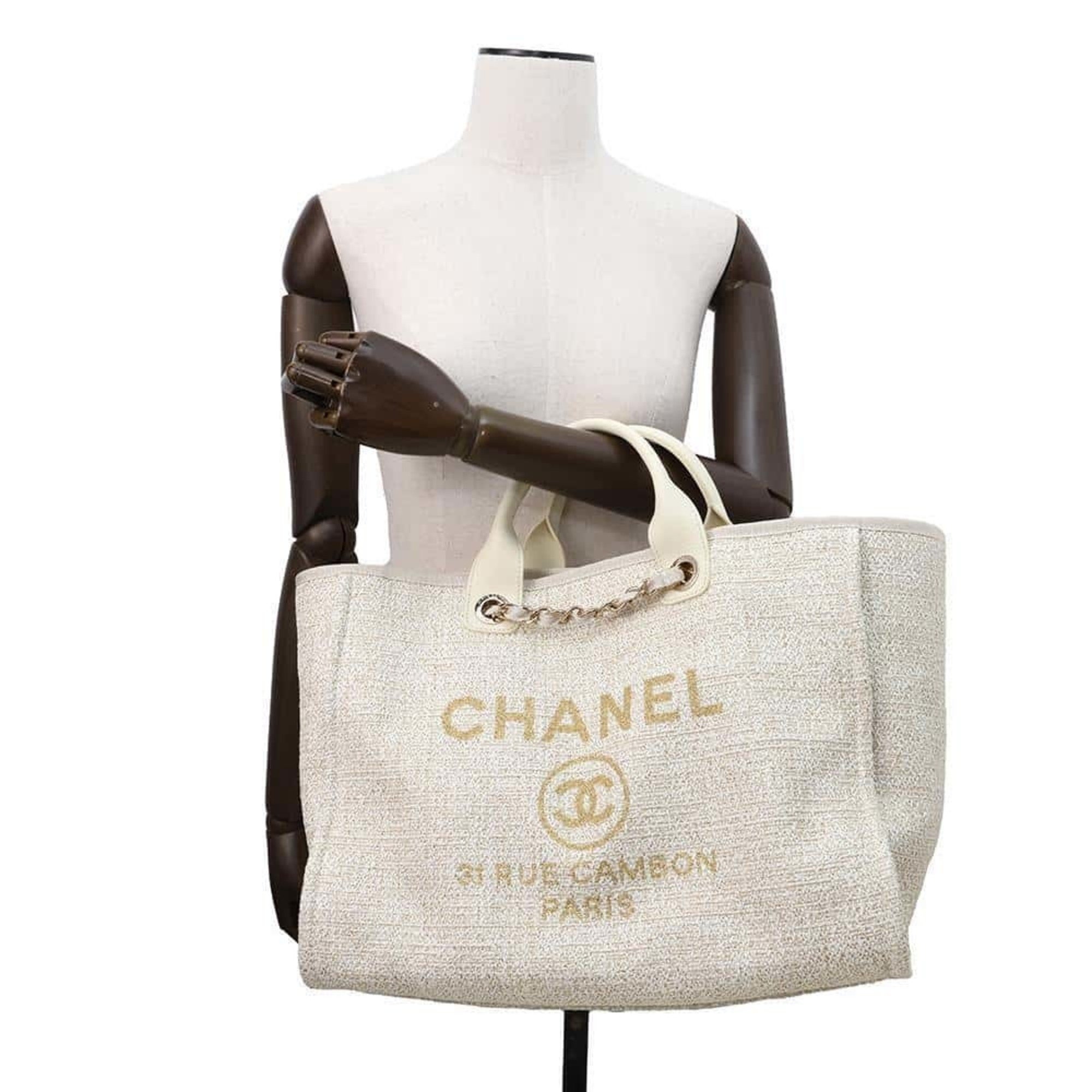 CHANEL Tote Bag Coco Mark Deauville GM Tweed A66941 2way Shoulder