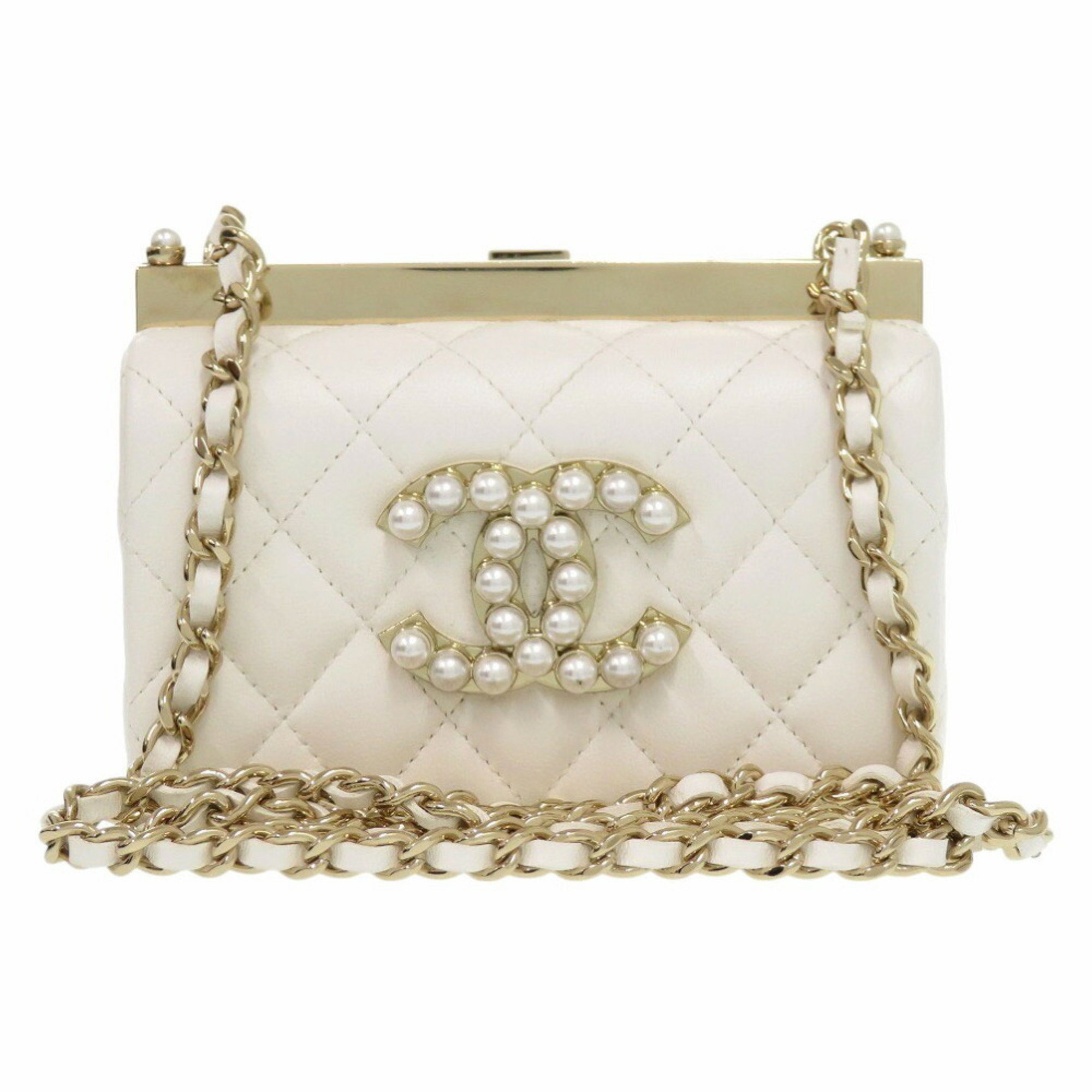 Chanel Coco Mark Matelasse Lambskin White AP3452 Chain Shoulder Bag 1634CHANEL