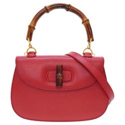 Gucci Bamboo Shoulder Handbag Leather Red 0043GUCCI Strap