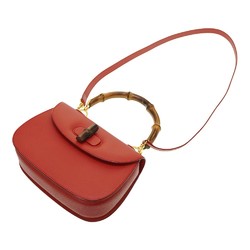 Gucci Bamboo Shoulder Handbag Leather Red 0043GUCCI Strap