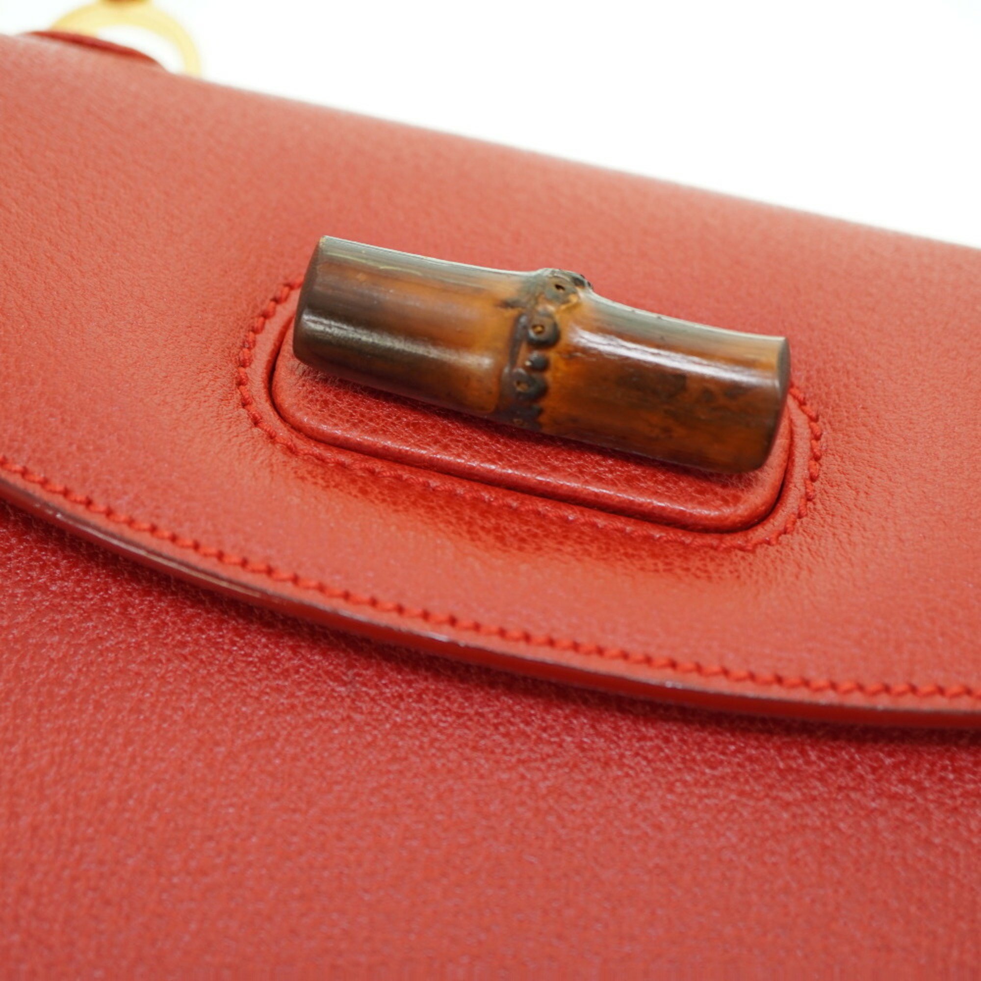 Gucci Bamboo Shoulder Handbag Leather Red 0043GUCCI Strap