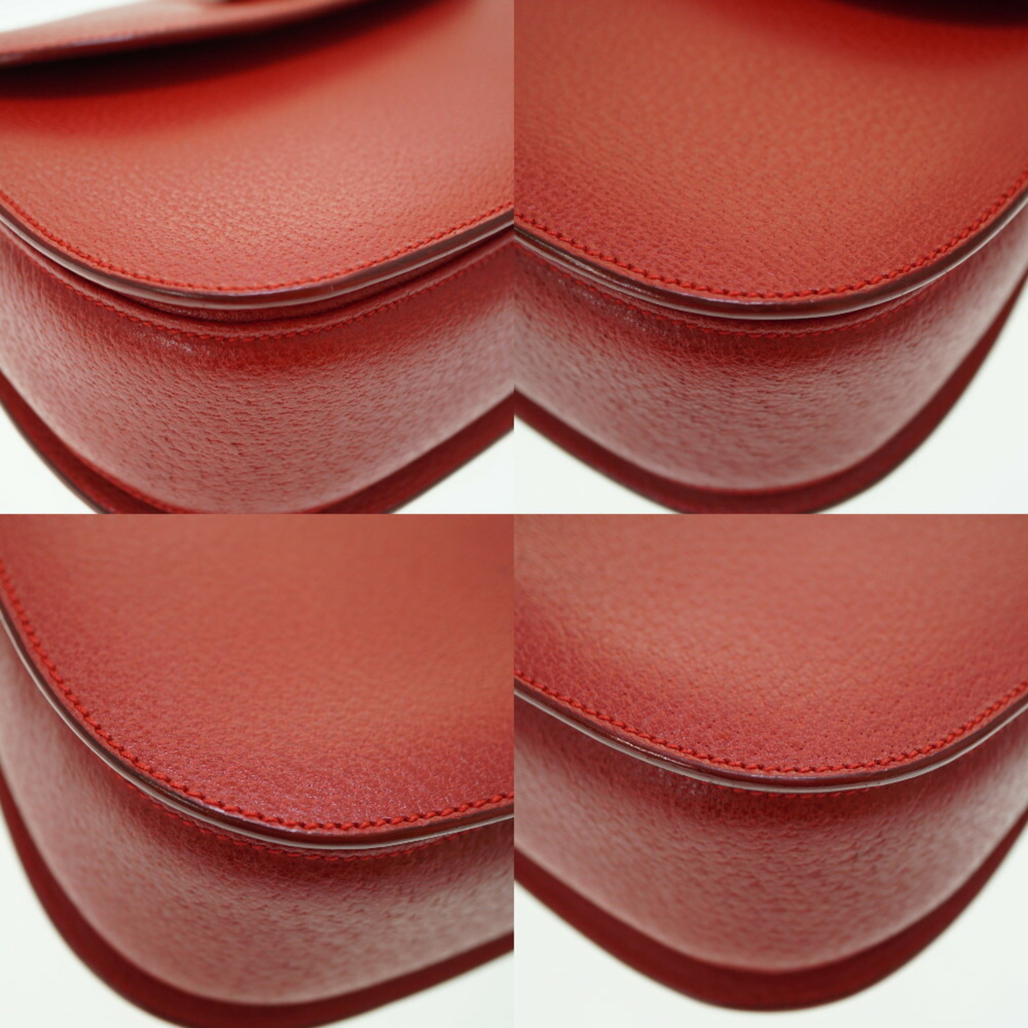 Gucci Bamboo Shoulder Handbag Leather Red 0043GUCCI Strap