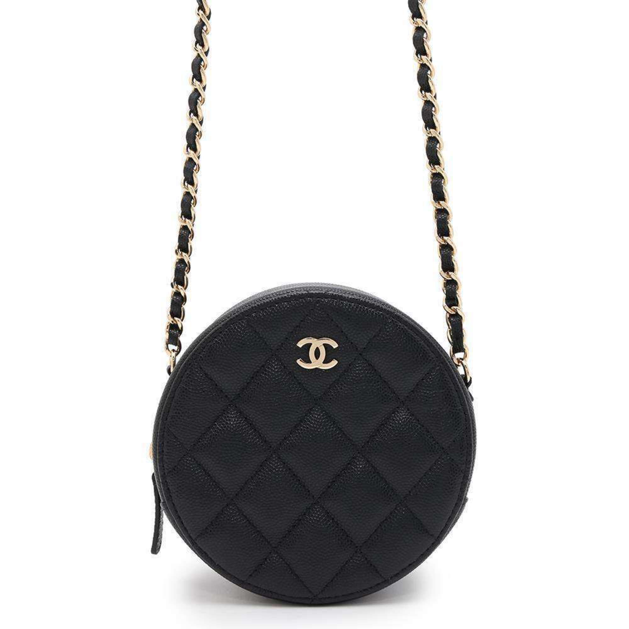 Chanel Chain Shoulder Bag Matelasse Coco Mark Round Caviar Skin A70657 CHANEL Black