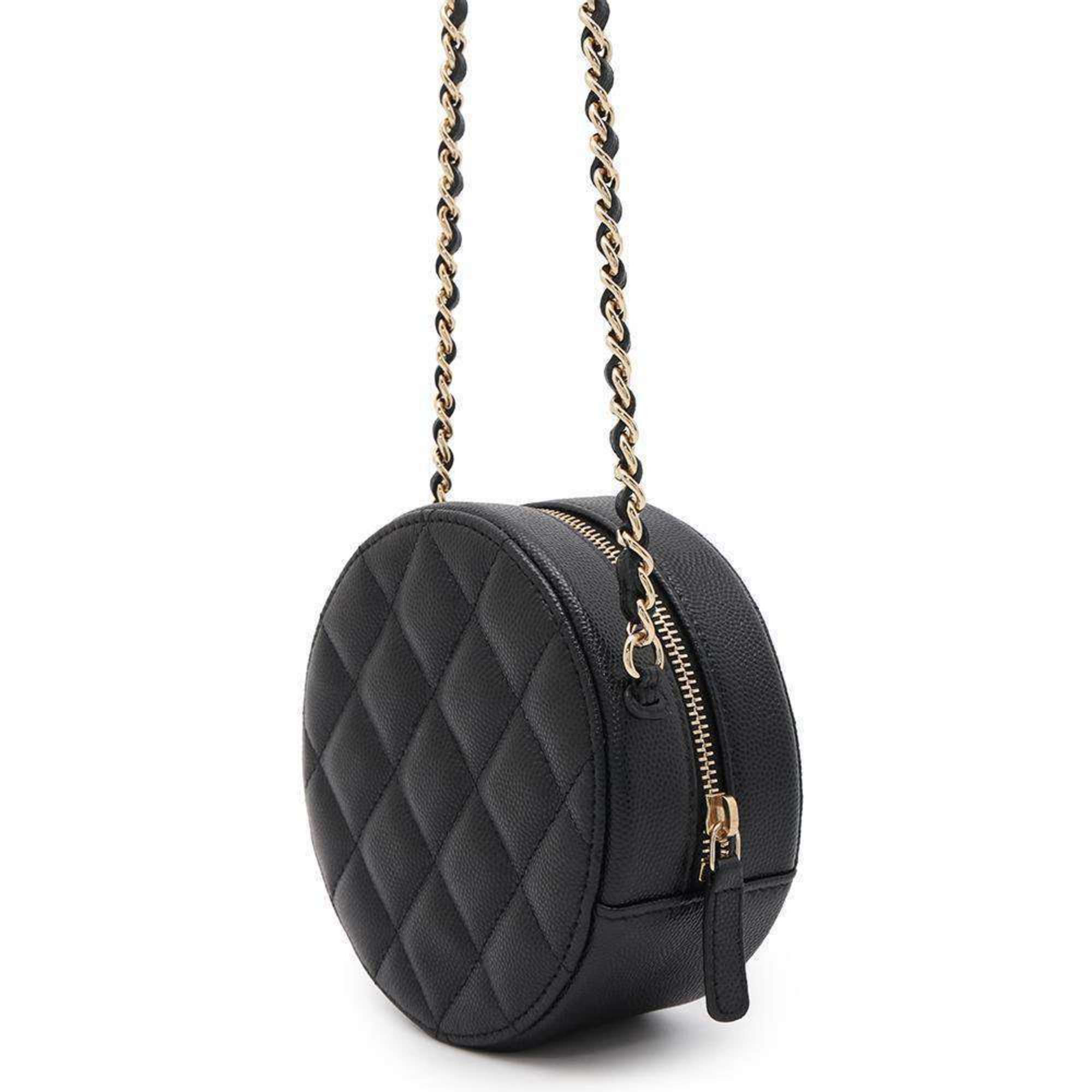 Chanel Chain Shoulder Bag Matelasse Coco Mark Round Caviar Skin A70657 CHANEL Black