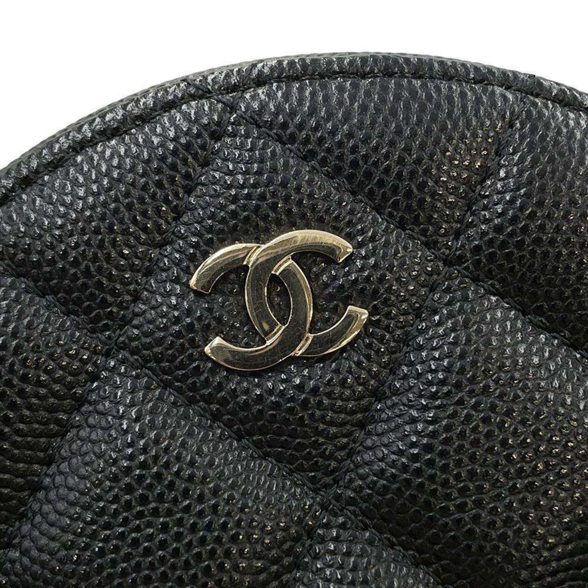 Chanel Chain Shoulder Bag Matelasse Coco Mark Round Caviar Skin A70657 CHANEL Black