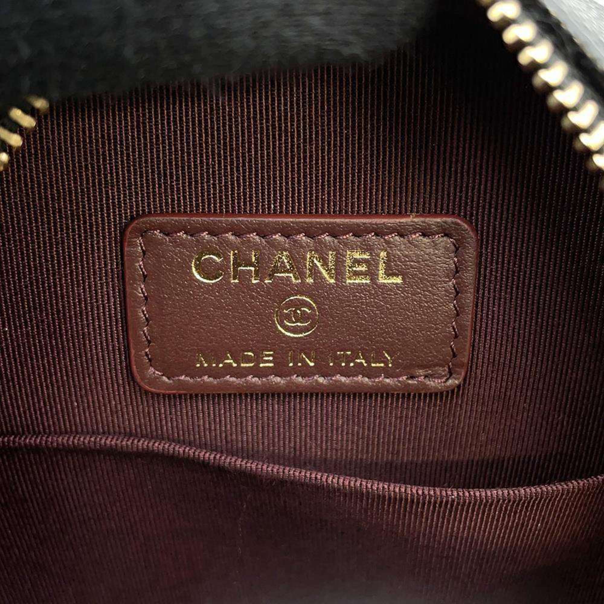 Chanel Chain Shoulder Bag Matelasse Coco Mark Round Caviar Skin A70657 CHANEL Black