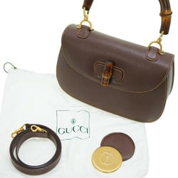 Gucci Bamboo Shoulder Handbag Leather Brown 0041GUCCI with shoulder strap