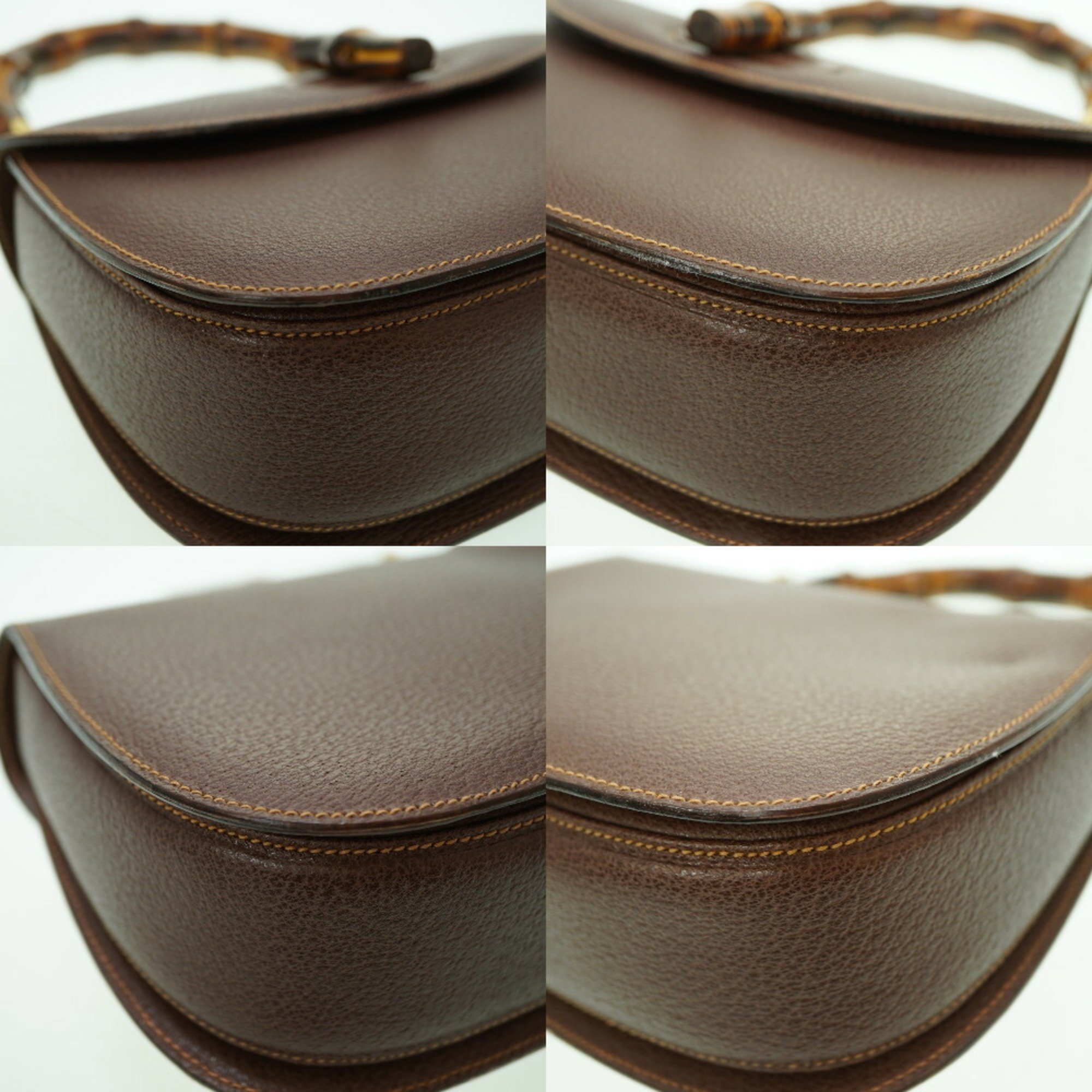 Gucci Bamboo Shoulder Handbag Leather Brown 0041GUCCI with shoulder strap