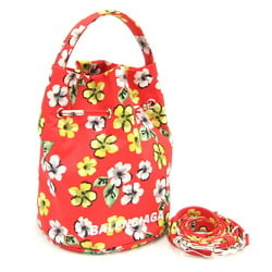 Balenciaga Handbag Wheel Bucket Bag XS 656682 Red Multicolor Nylon Flower Women's Drawstring BALENCIAGA