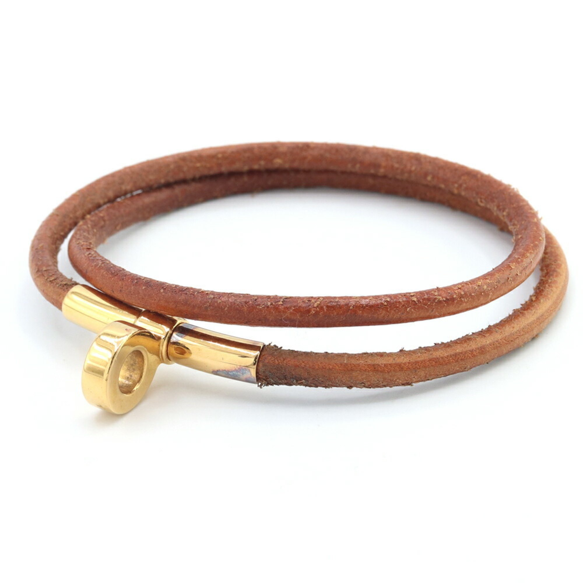 Hermes Bracelet Double Kelly Natural Leather Metal Choker Necklace Bangle Women's HERMES