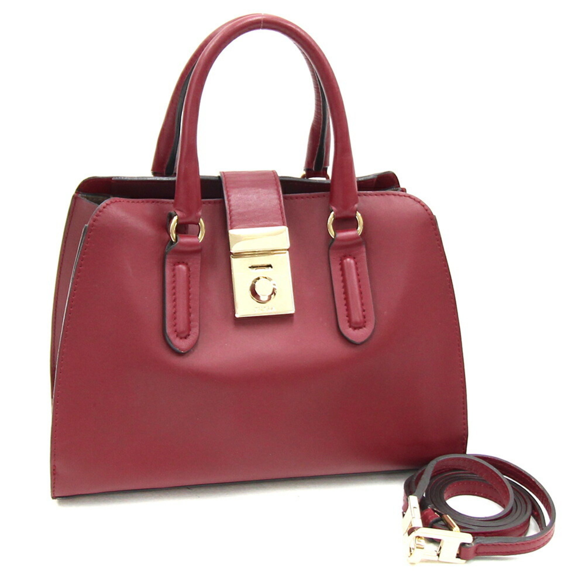 FURLA Milano G7269 Bordeaux Leather Shoulder Bag Red Women's