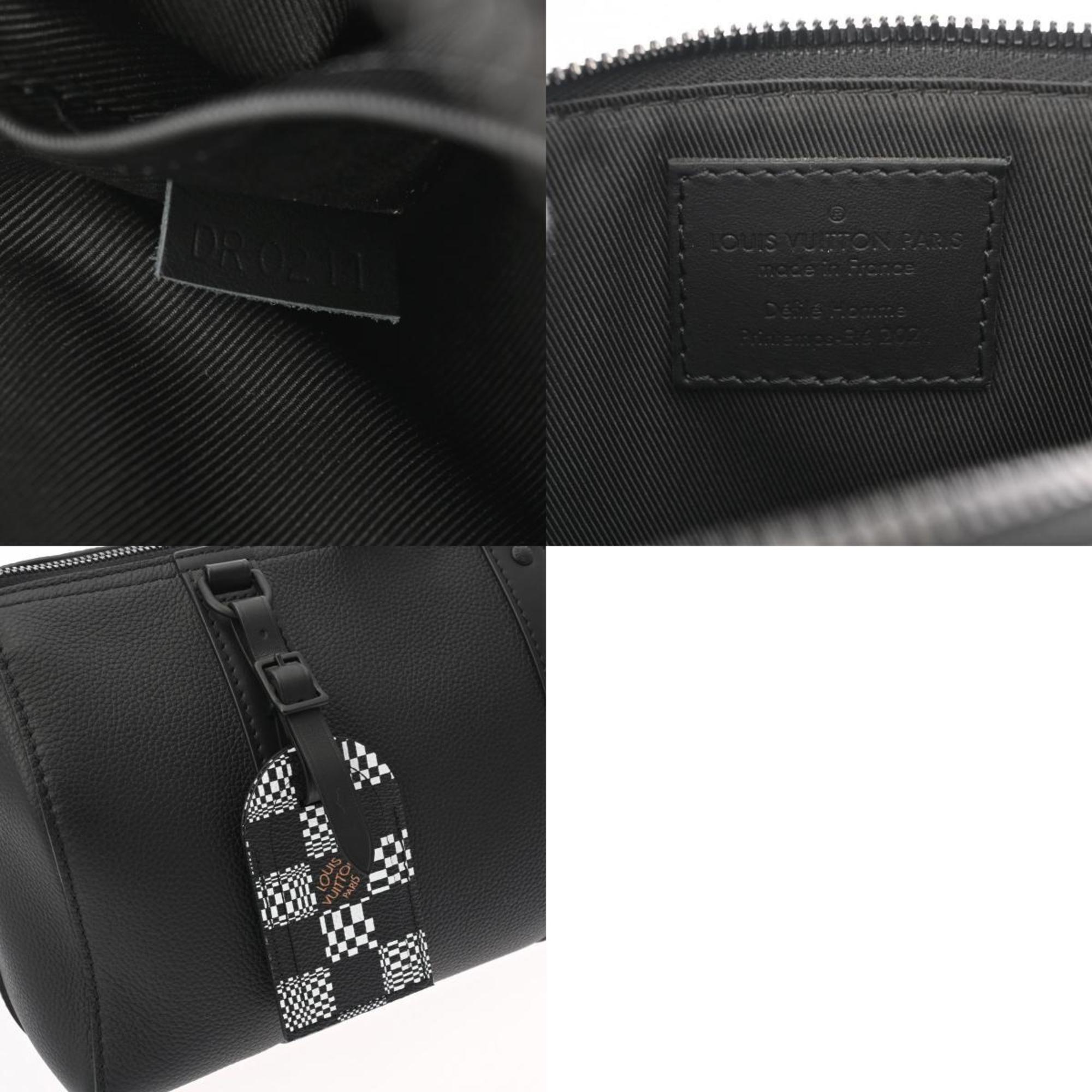 LOUIS VUITTON Damier Distorted City Keepall Black M57417 Men's Leather Boston Bag