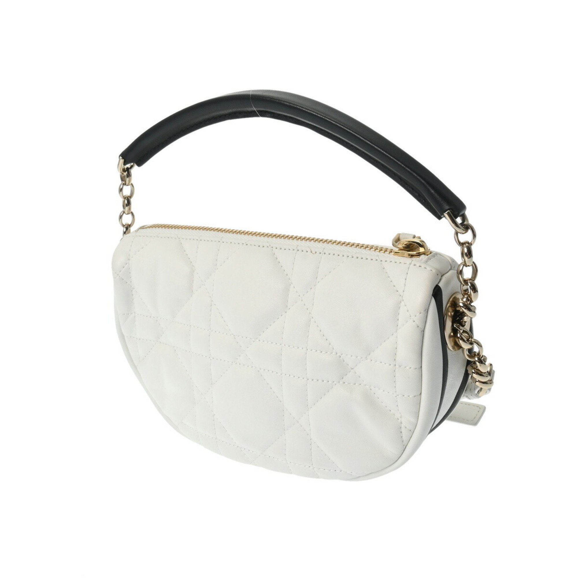 CHRISTIAN DIOR Vibe Hobo Bag White/Black Women's Leather Shoulder