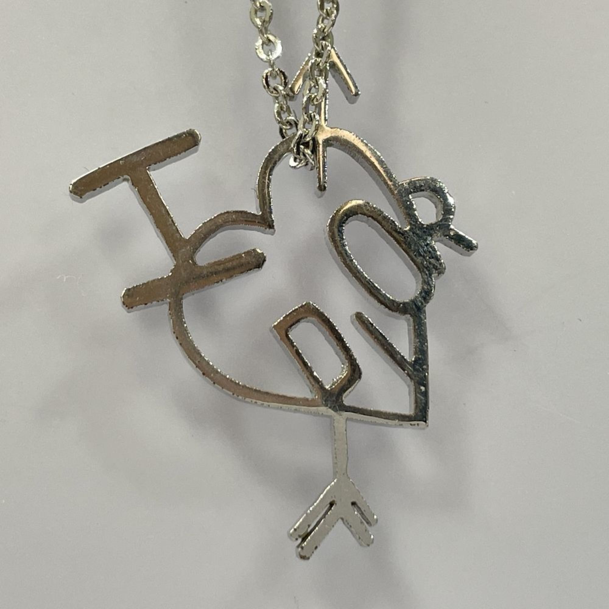 Christian Dior Metal Necklace Logo Heart Arrow Vintage Women's Silver 20491364