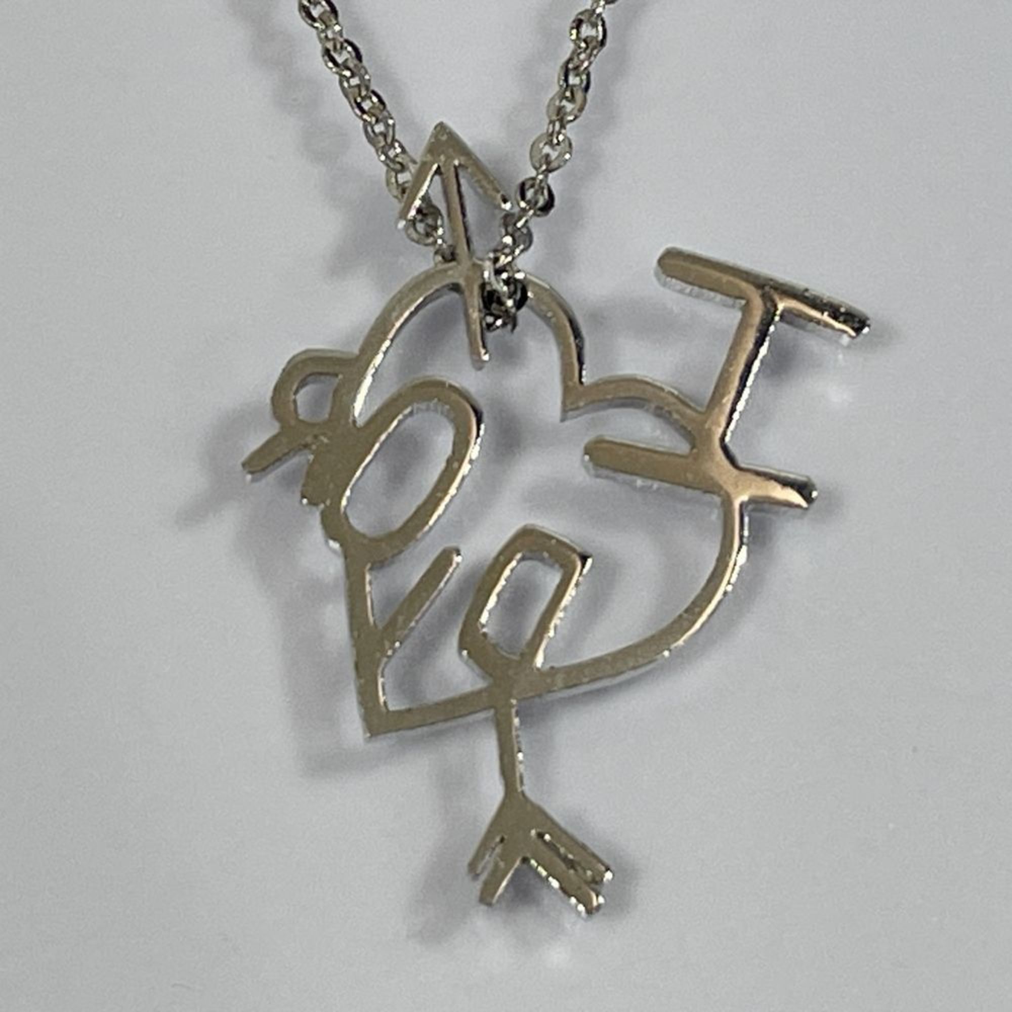 Christian Dior Metal Necklace Logo Heart Arrow Vintage Women's Silver 20491364