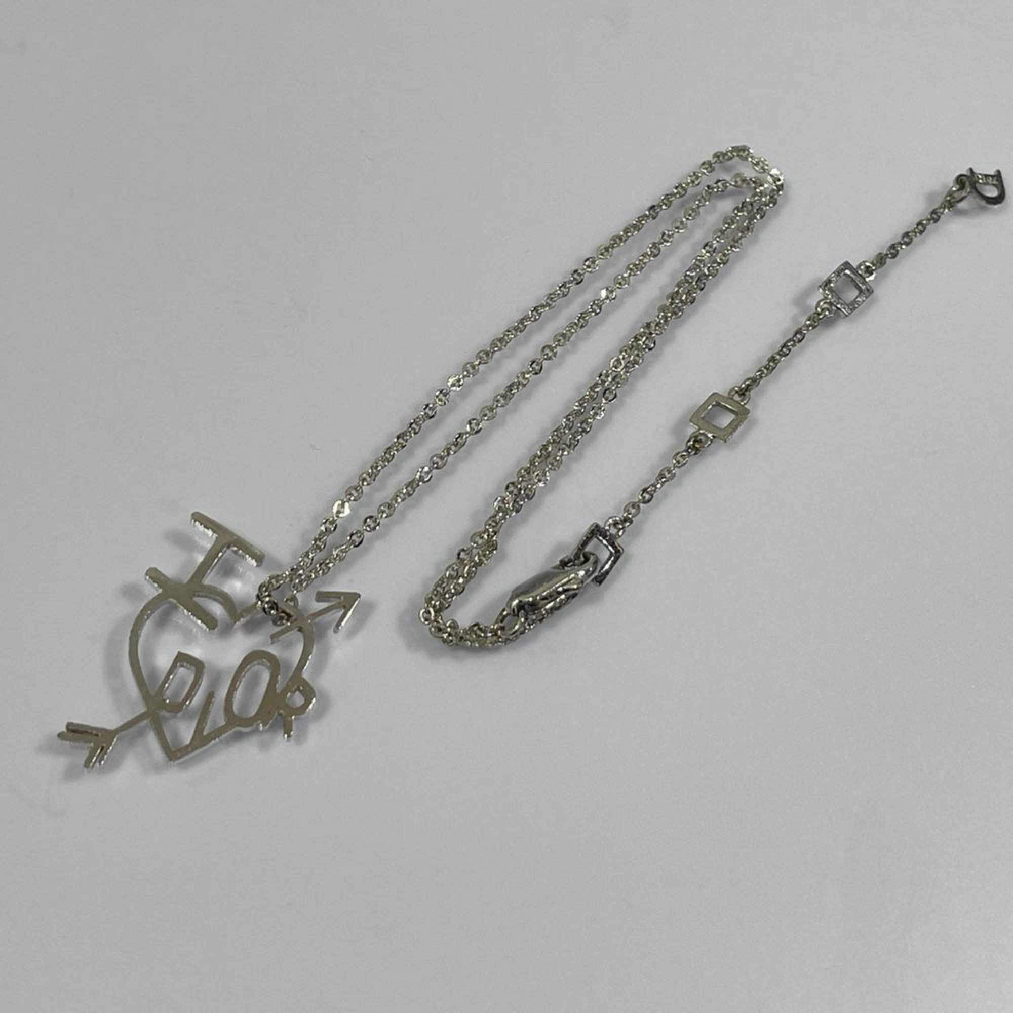 Christian Dior Metal Necklace Logo Heart Arrow Vintage Women's Silver 20491364