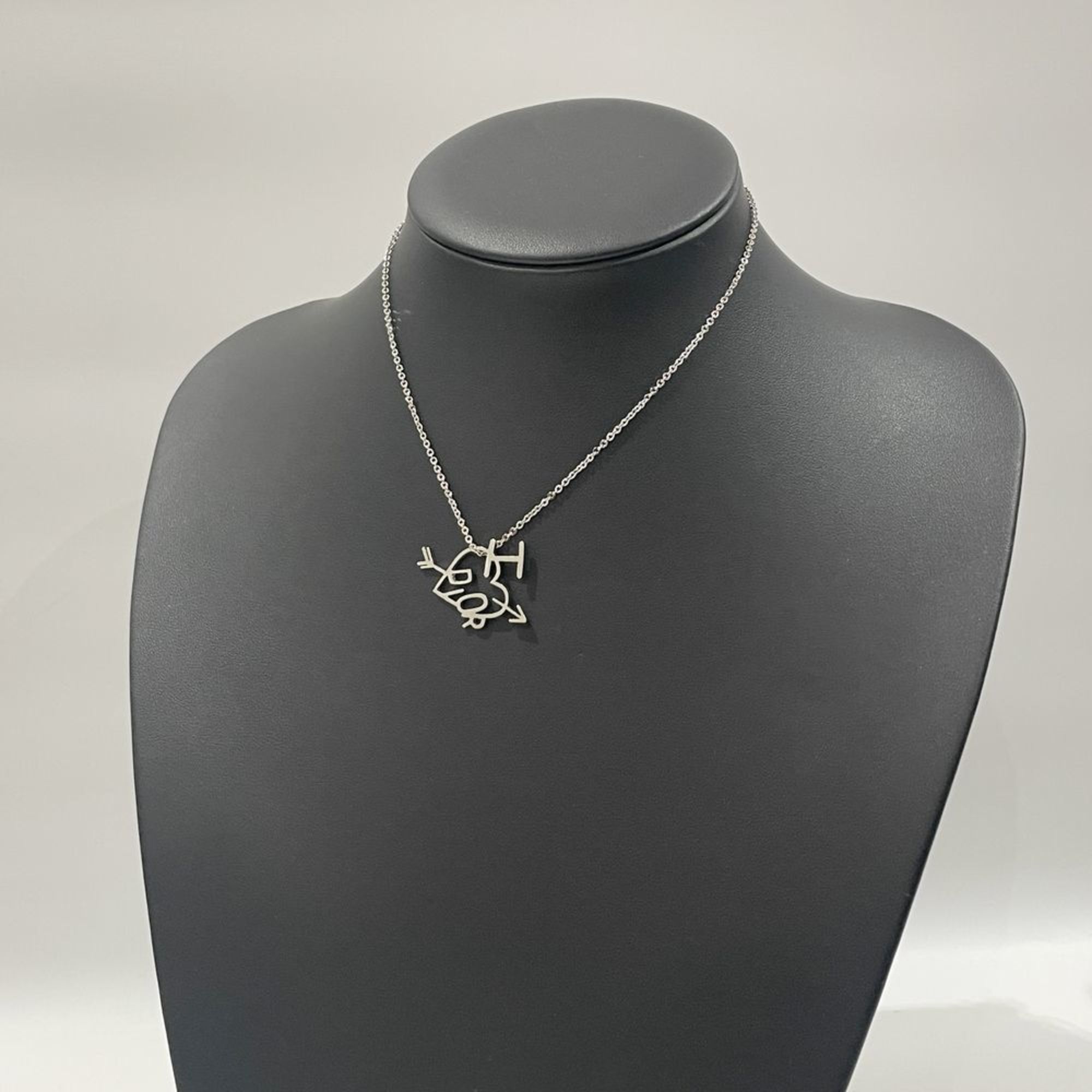 Christian Dior Metal Necklace Logo Heart Arrow Vintage Women's Silver 20491364