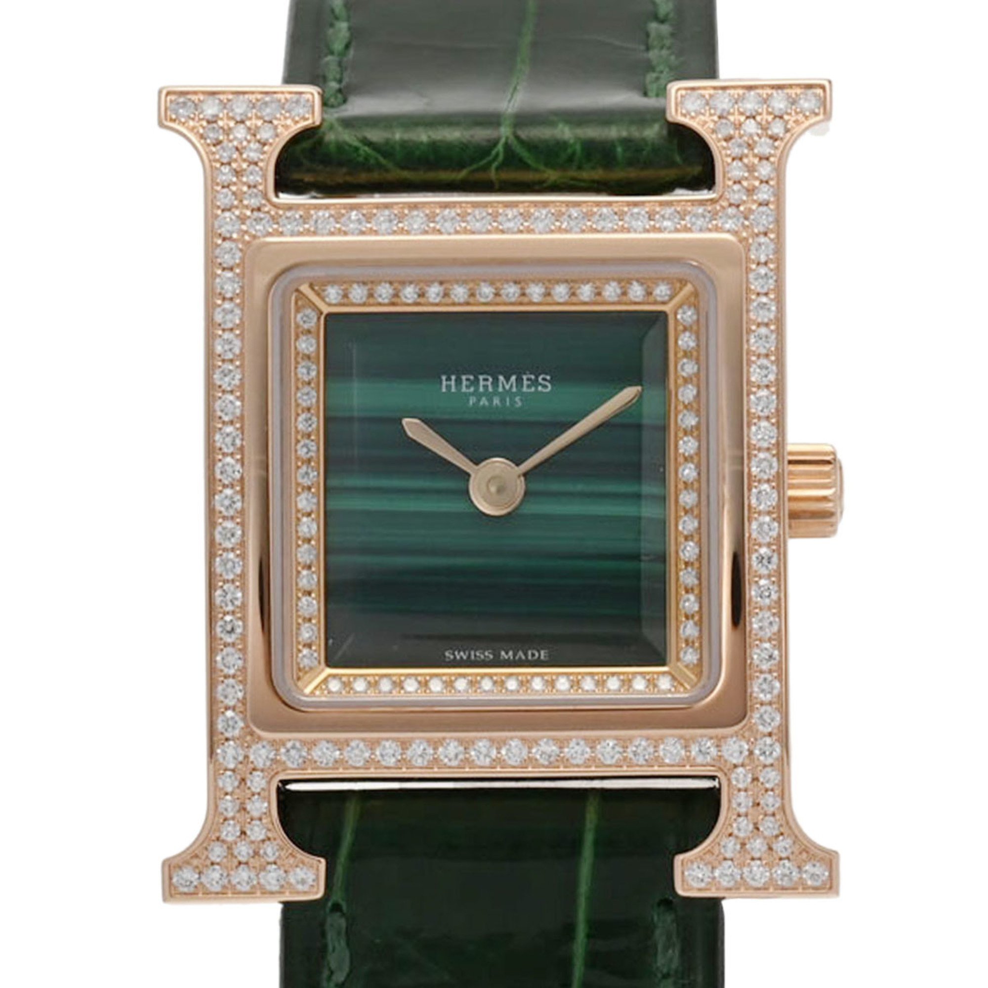 Hermes H Watch Diamond Bezel HH4.272 730/ZZ65 Malachite Women's Quartz