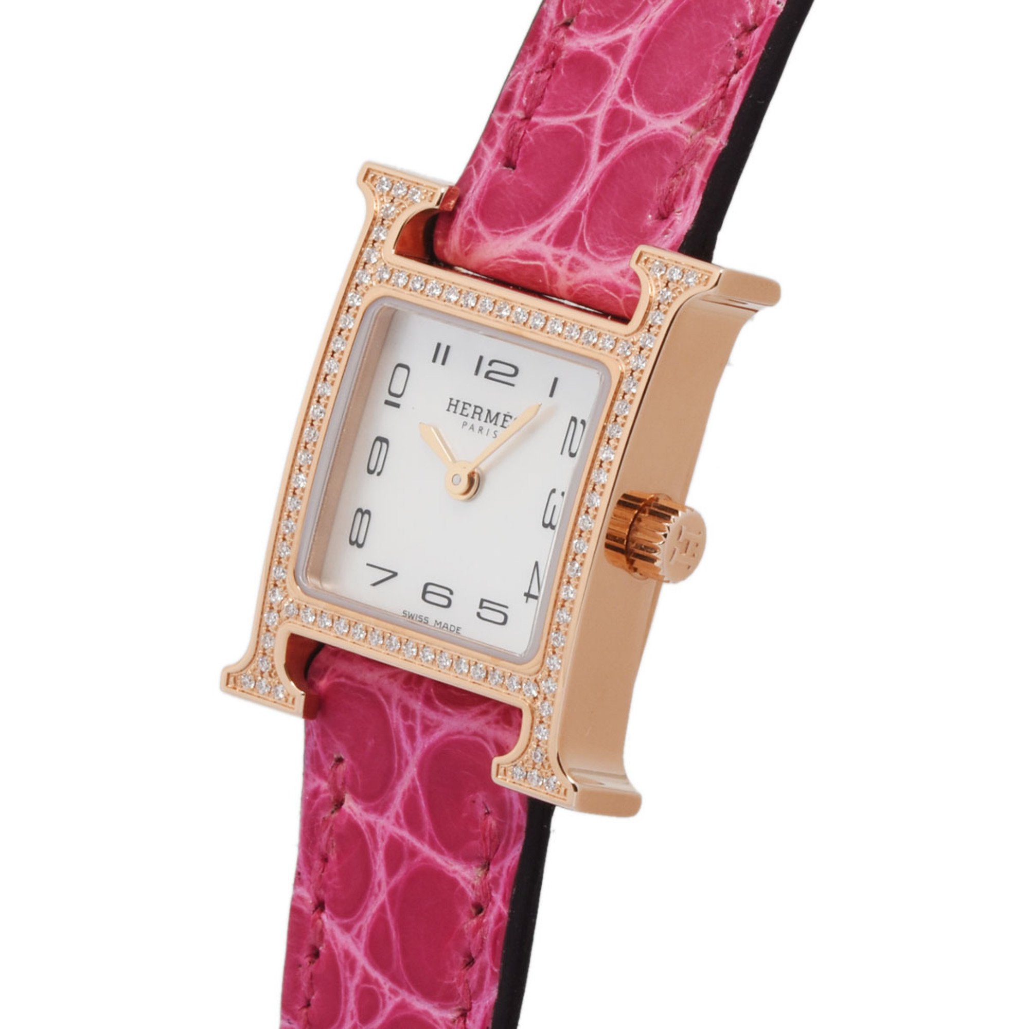 Hermes H Watch Diamond Bezel HH1.173 Shell Ladies Quartz