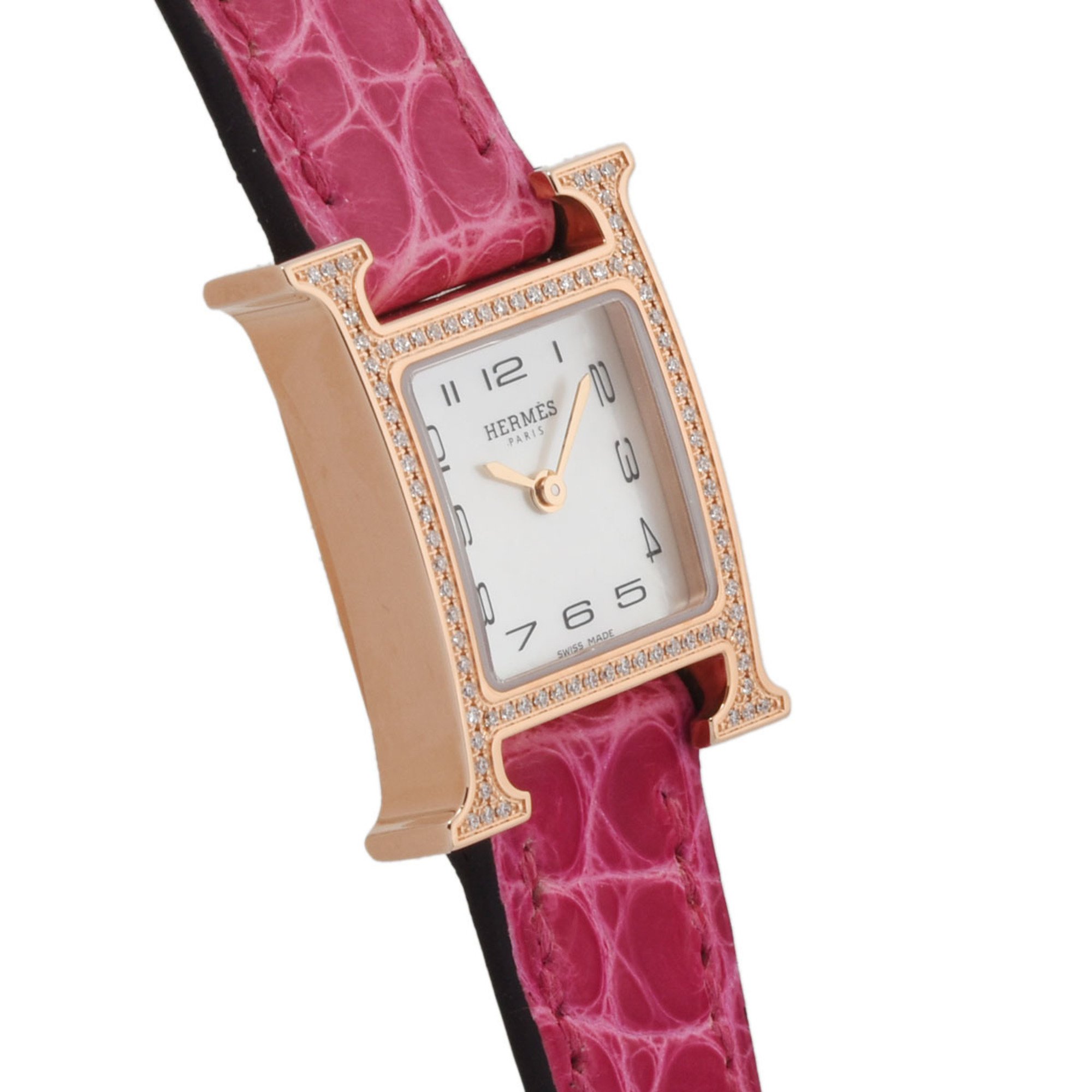 Hermes H Watch Diamond Bezel HH1.173 Shell Ladies Quartz