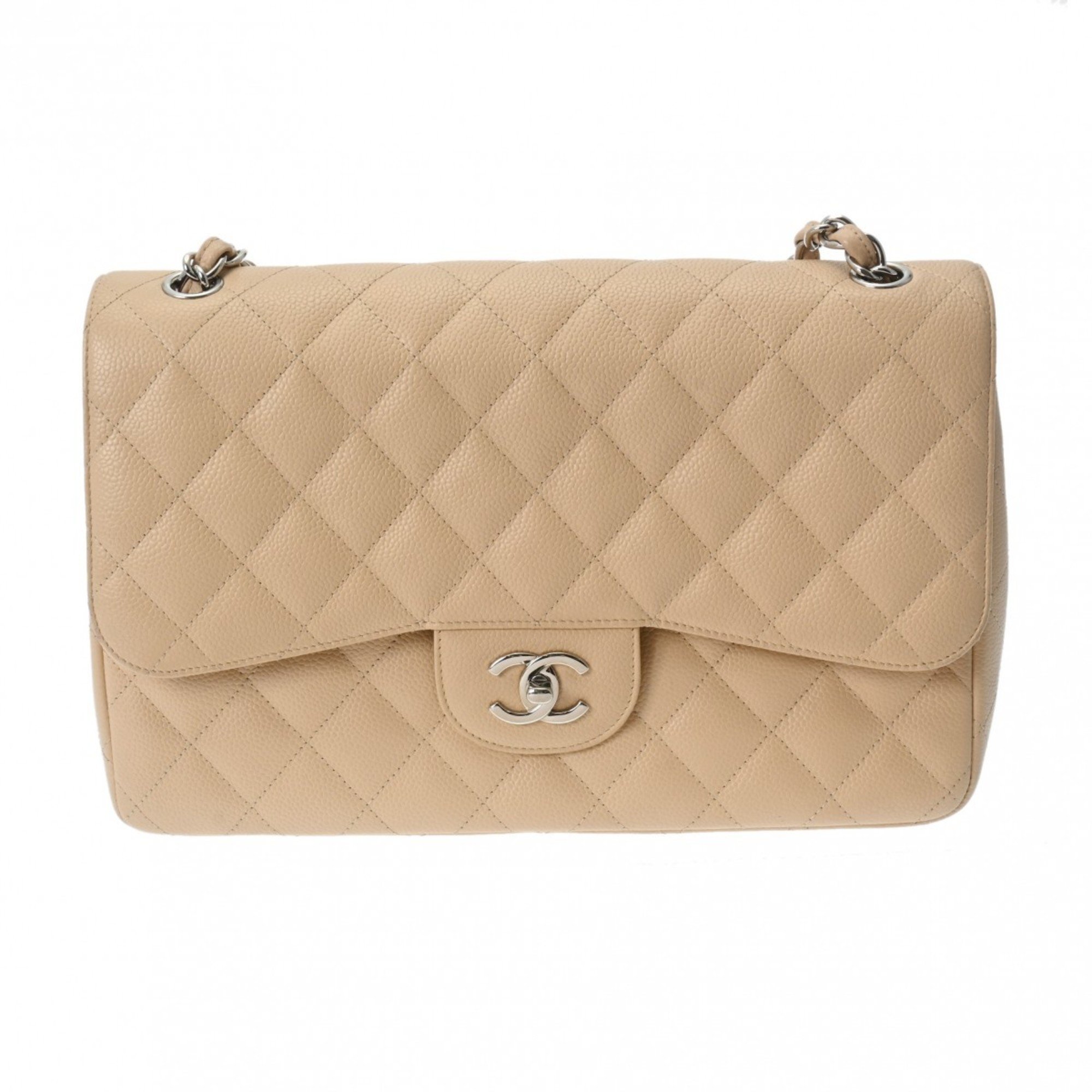 CHANEL Chanel Matelasse Chain Shoulder Double Flap 30cm Beige A58600 Women's Caviar Skin Bag