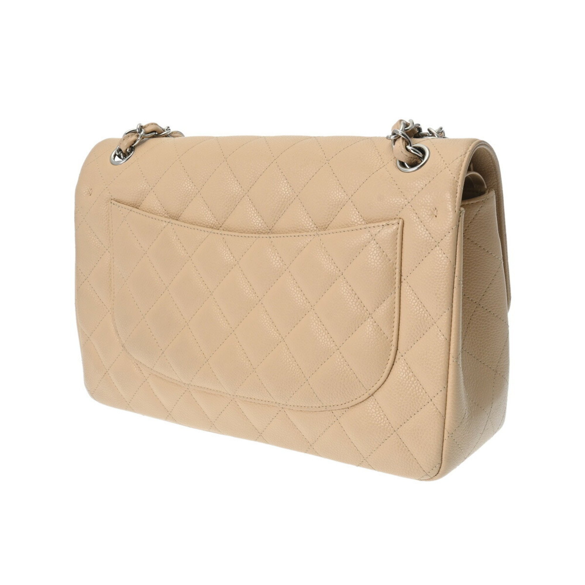 CHANEL Chanel Matelasse Chain Shoulder Double Flap 30cm Beige A58600 Women's Caviar Skin Bag