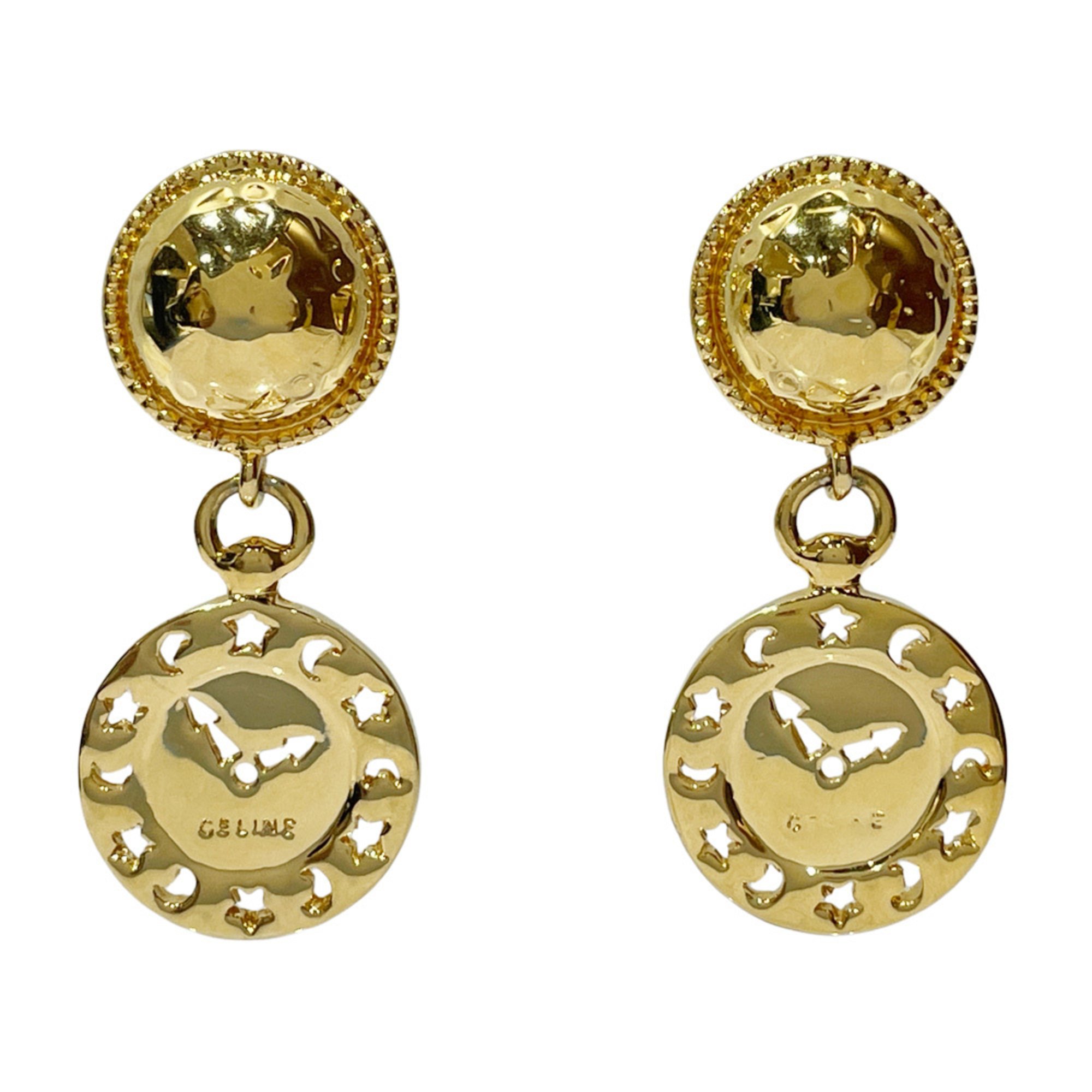 CELINE GP Earrings Star Ball Clock Watch Drop Vintage Women's Gold 20484917