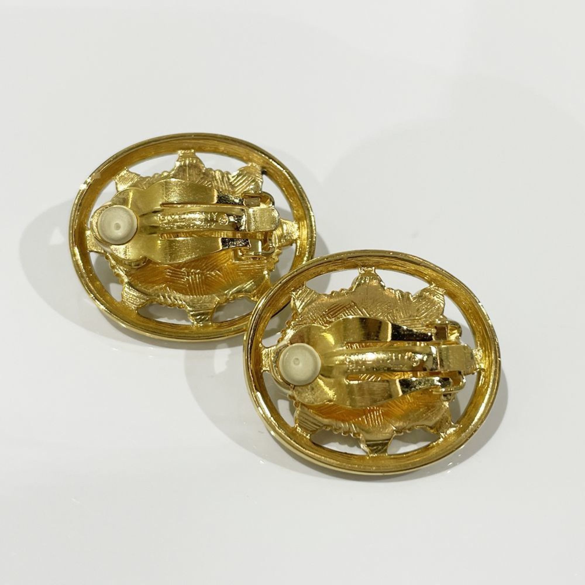 GIVENCHY GP Rhinestone Earrings Oval Color Stone Vintage Women's Gold x Green 20486855