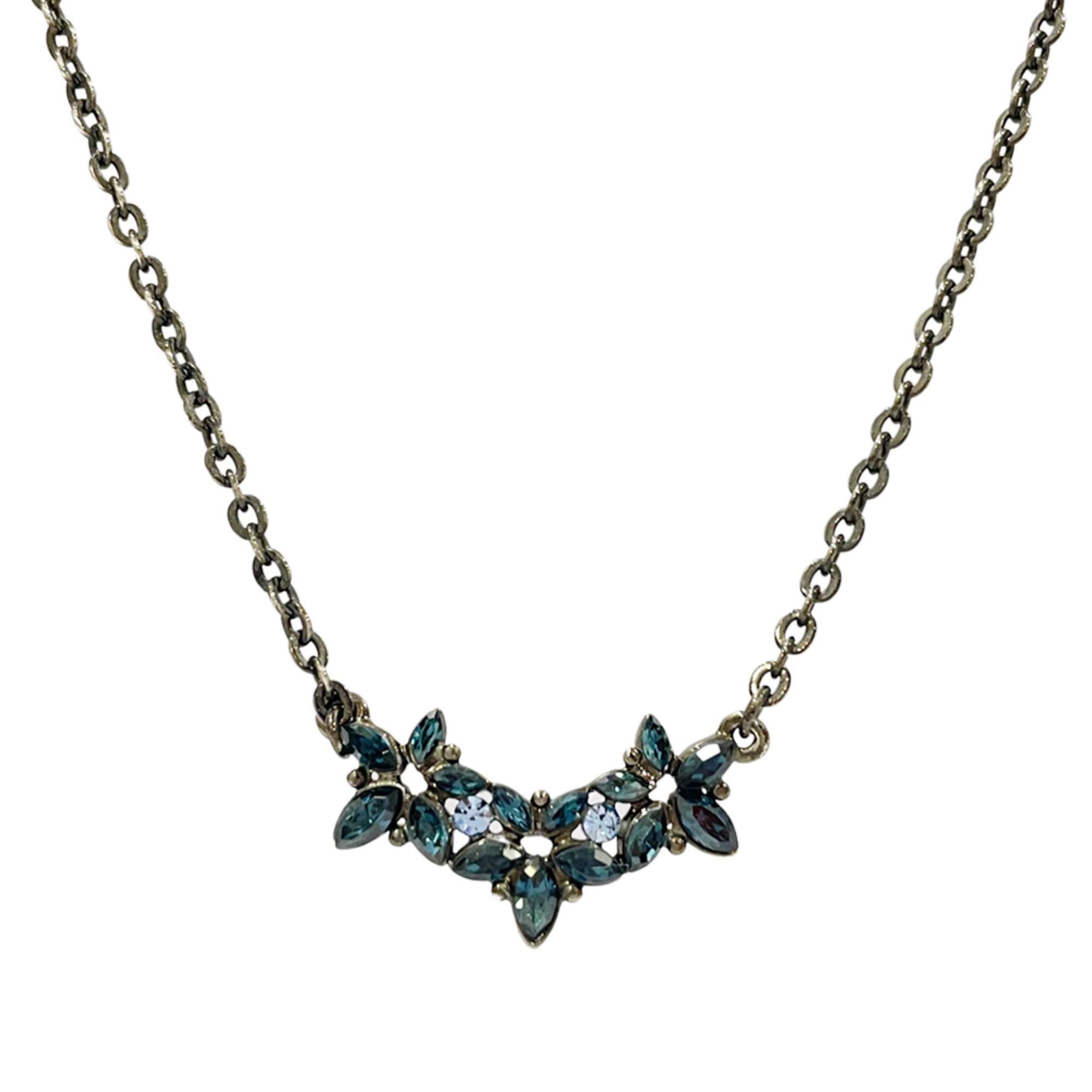 GIVENCHY Metal necklace with flower motif, colored stones, black coating, vintage, women's, 20485908