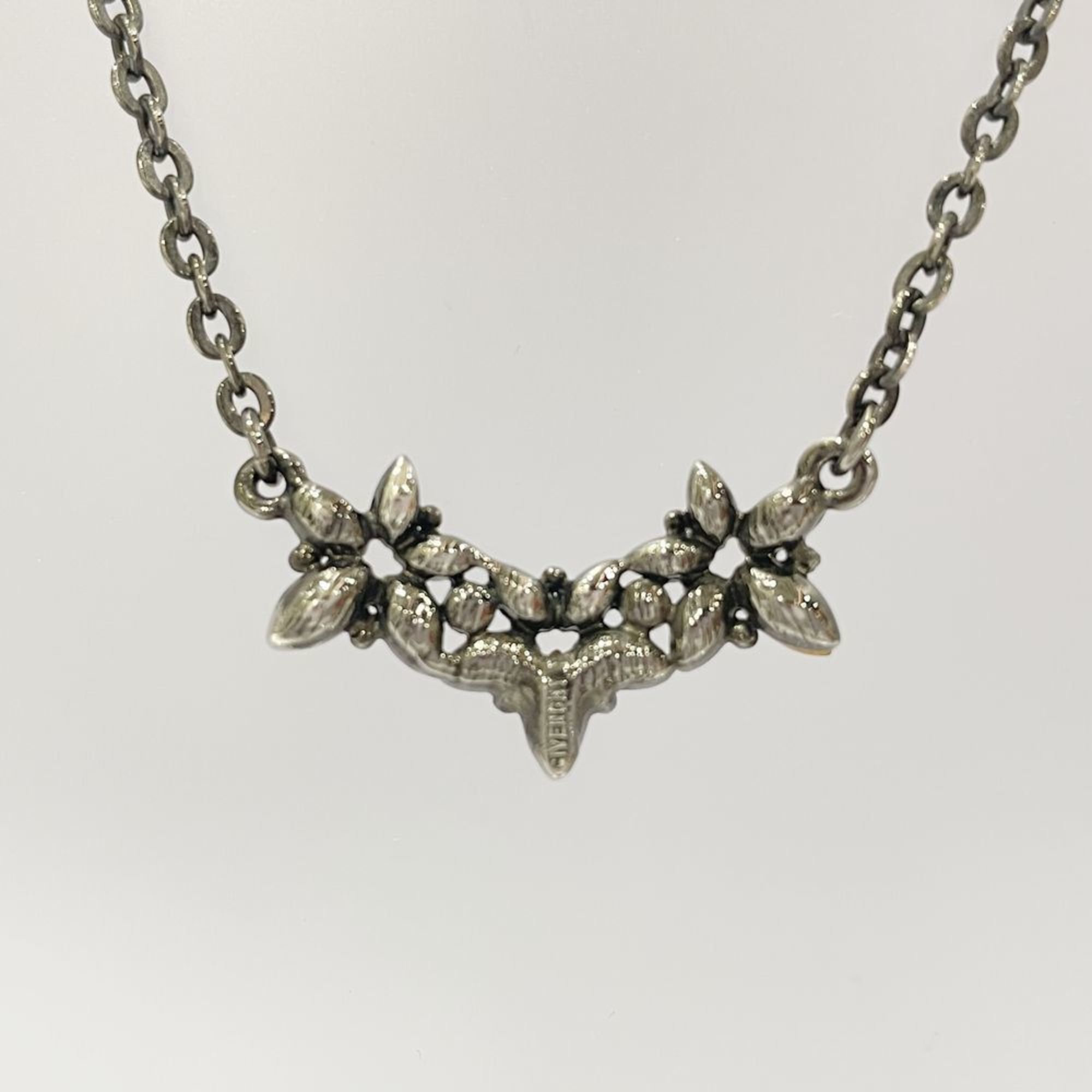 GIVENCHY Metal necklace with flower motif, colored stones, black coating, vintage, women's, 20485908