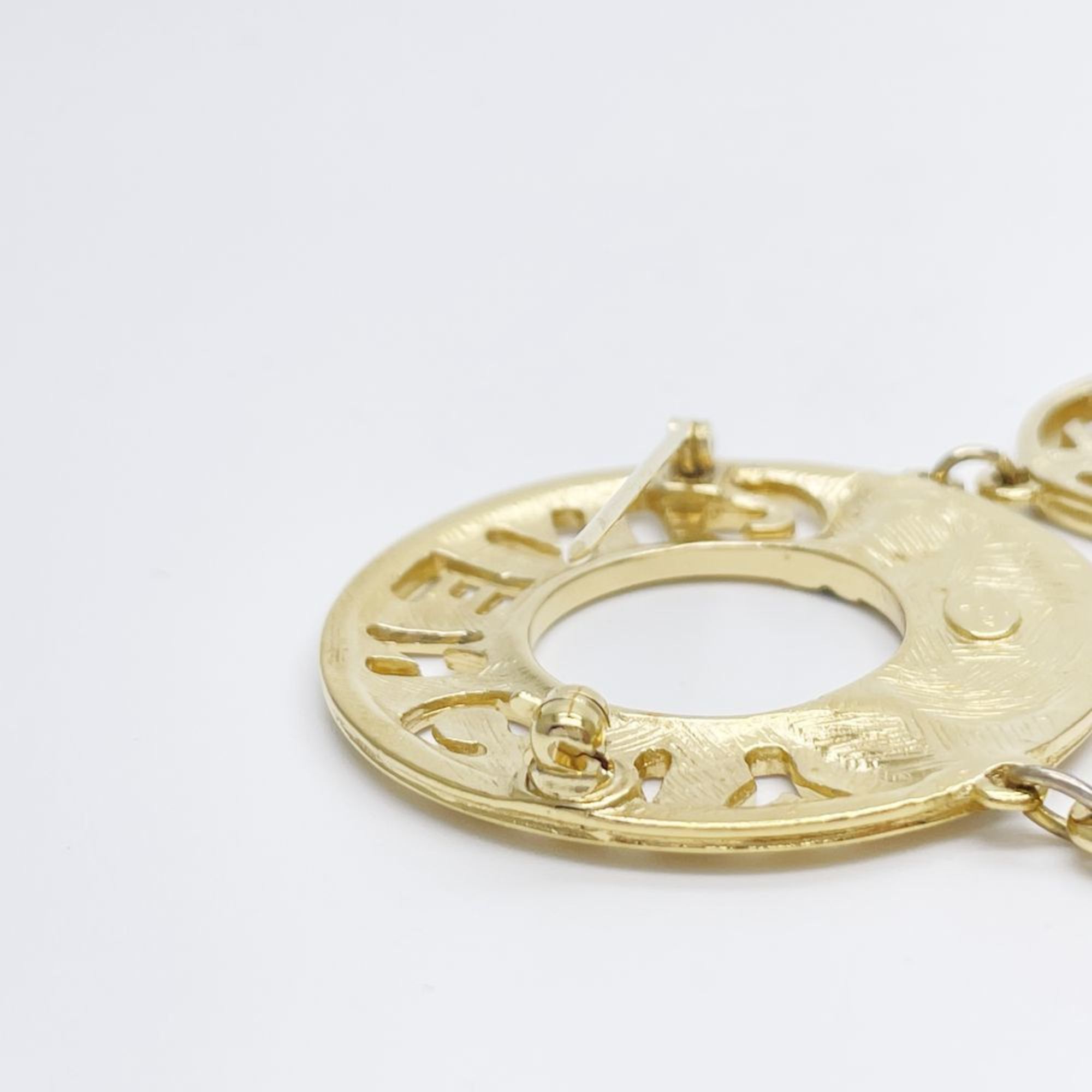 Givenchy GP Brooch Circle Logo Rhinestone Drop Women's Gold 20497475