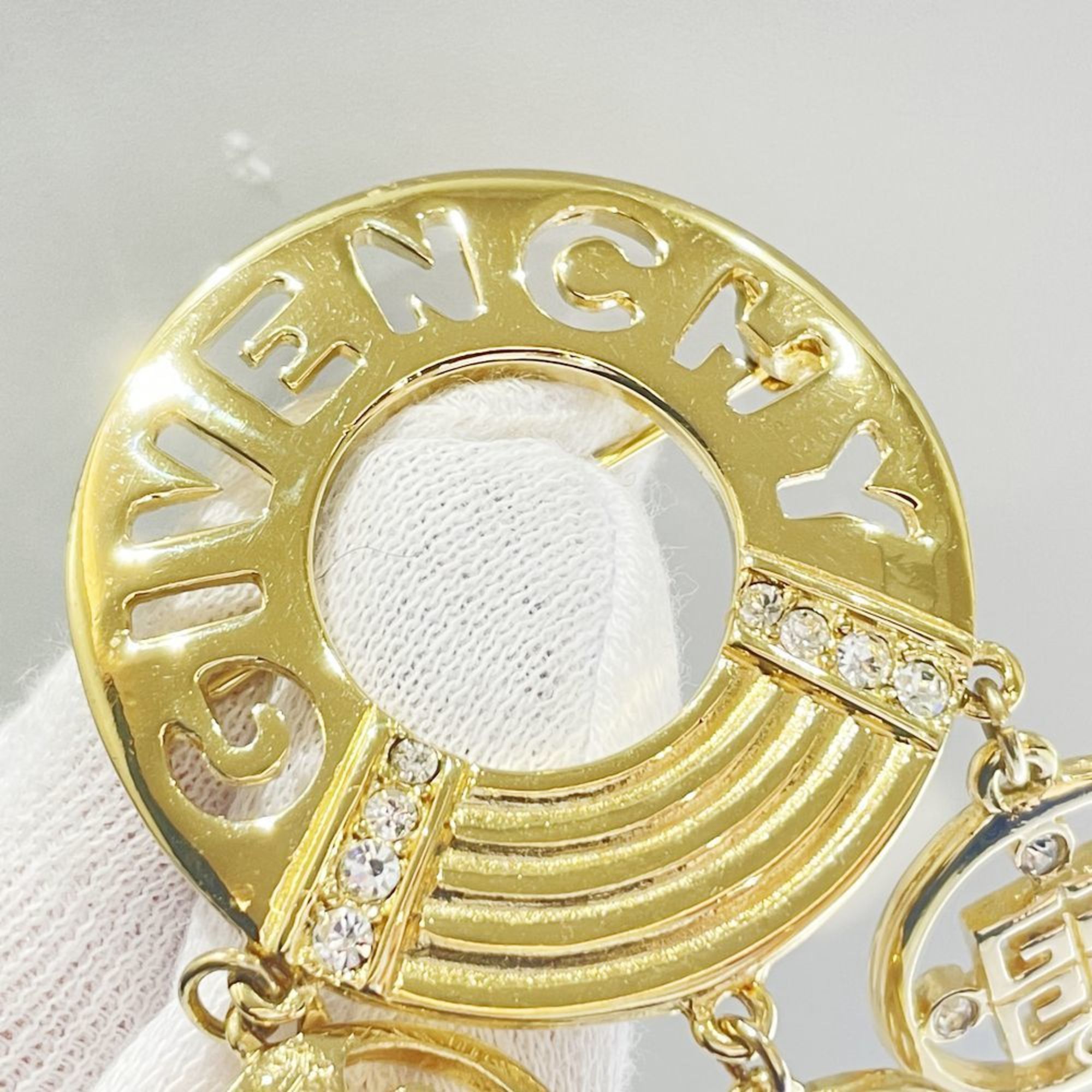 Givenchy GP Brooch Circle Logo Rhinestone Drop Women's Gold 20497475