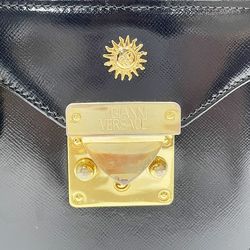 Gianni Versace Vintage Sunburst Vanity Handbag with Charm for Women, Black 20490162