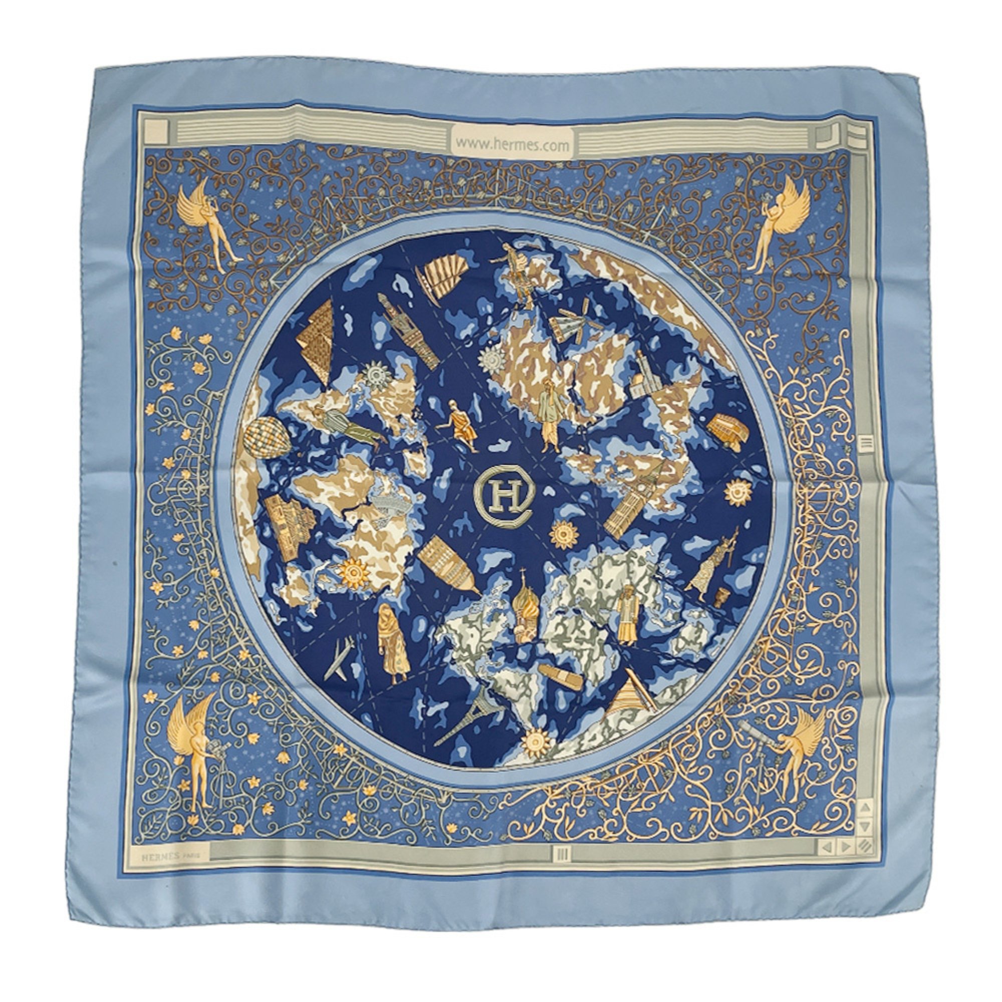 HERMES Hermes Scarf Carré 90 www.hermes.com Hermes.com World Angel Men's Women's Blue 20500000