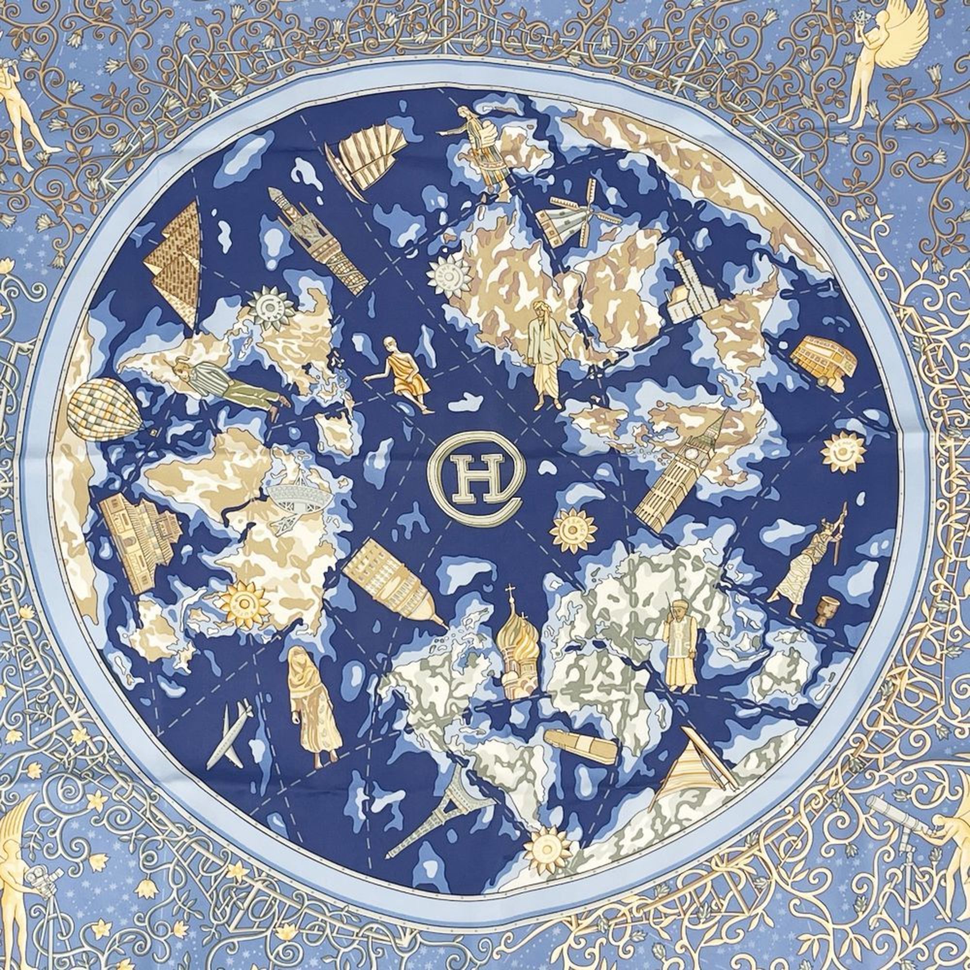 HERMES Hermes Scarf Carré 90 www.hermes.com Hermes.com World Angel Men's Women's Blue 20500000