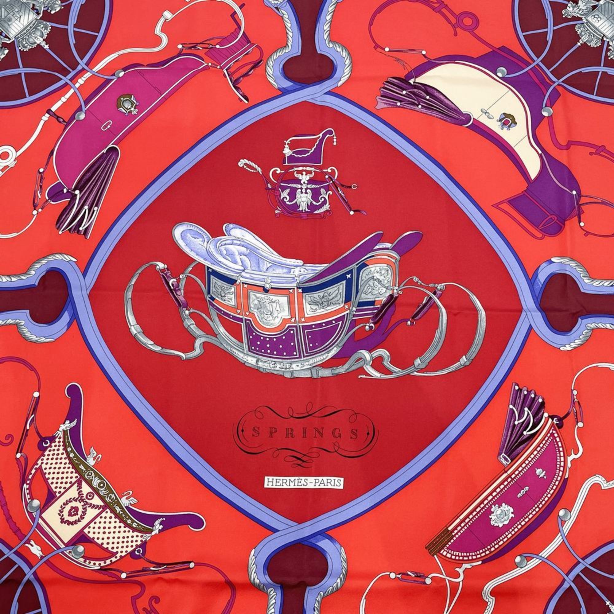 HERMES Hermes Scarf Carré 90 SPRINGS Horse tack Classic and popular Men's Women's Red 20495447