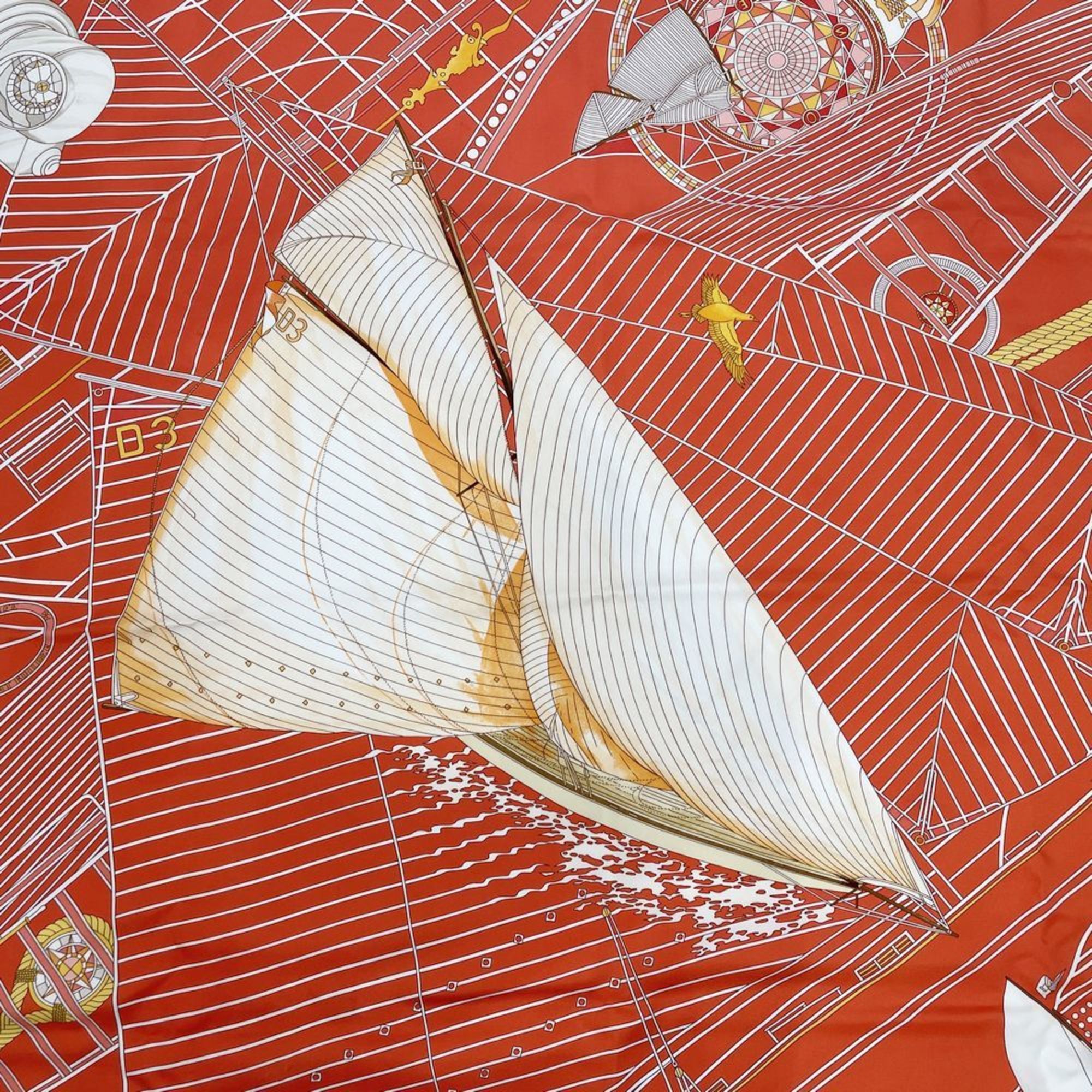 HERMES Hermes Scarf Carre 90 Tuiga Sailboat Yacht Compass Mast Men's Women's Orange 20496573