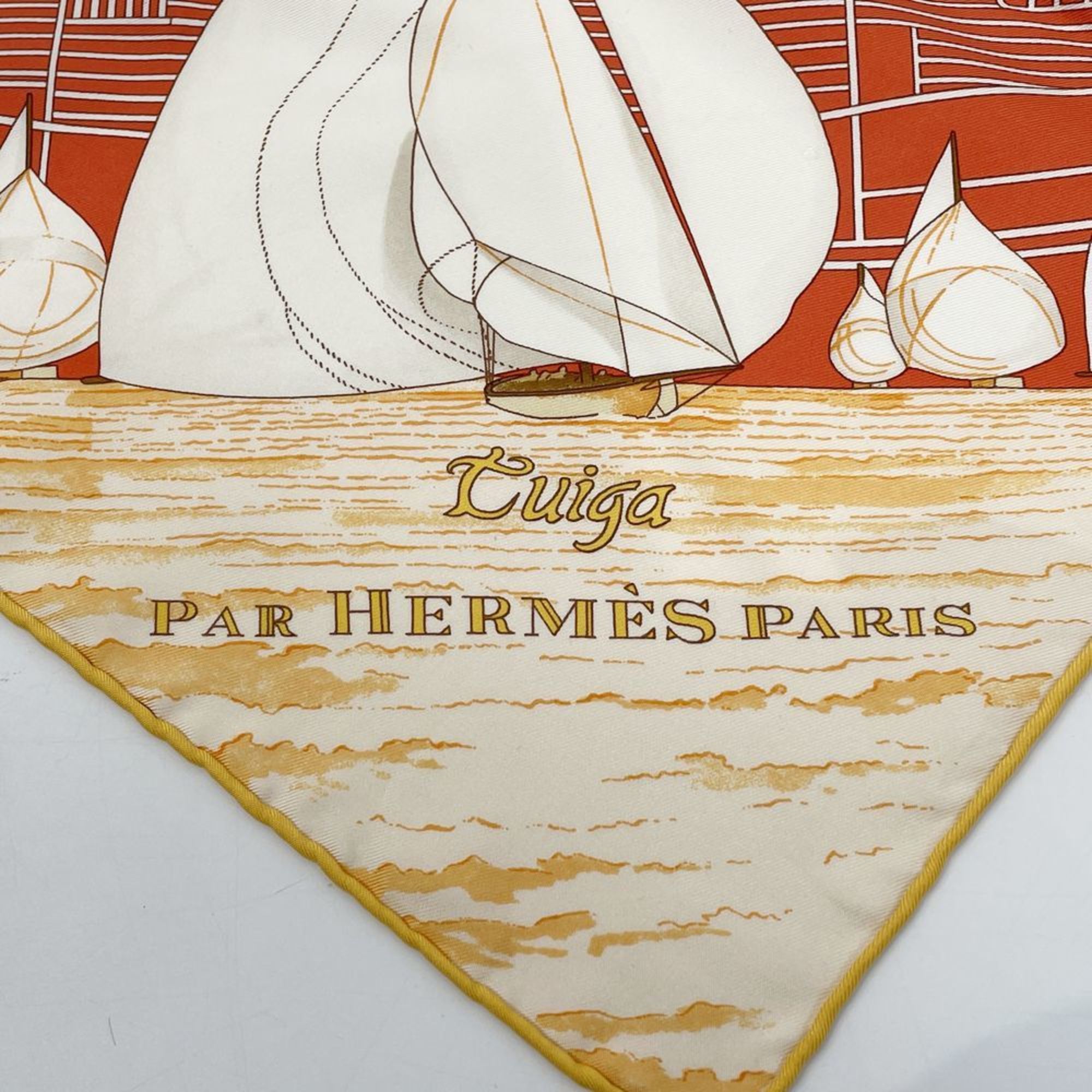 HERMES Hermes Scarf Carre 90 Tuiga Sailboat Yacht Compass Mast Men's Women's Orange 20496573